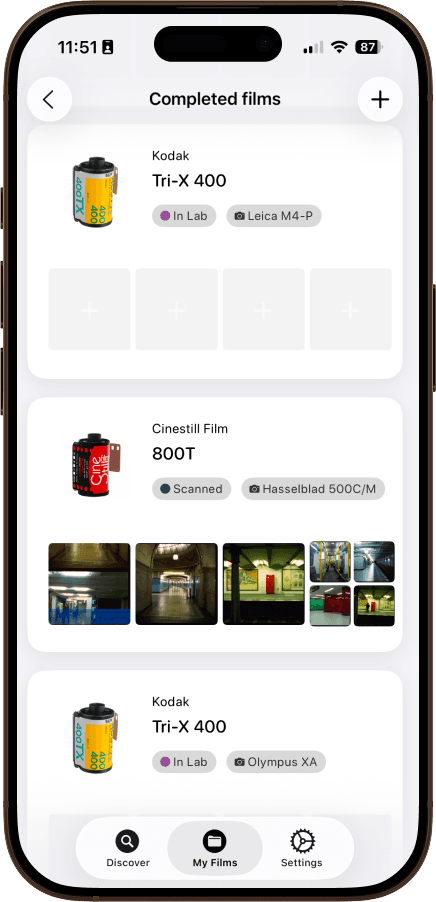 Equipment tracking in FilmFolio analog photography tracker